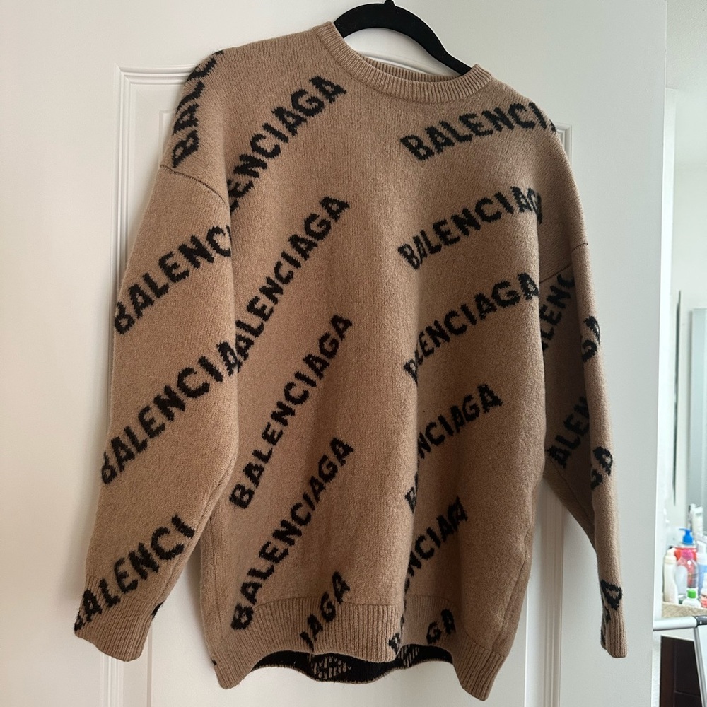 Balenciaga Beige Logo Crewneck Sweater